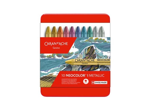 [90037653 382823] Caran d'Ache Wachsmalstifte Neocolor 1 wasserfest, 10 Stück, Metallic