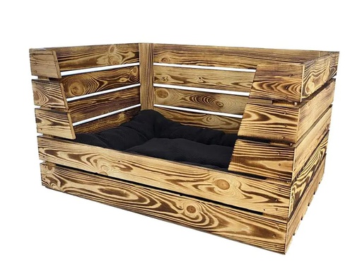 [90227839 1357042] Holz Zollhaus Hunde-Bett Vintage geflammt, 80 x 60 x 45 cm