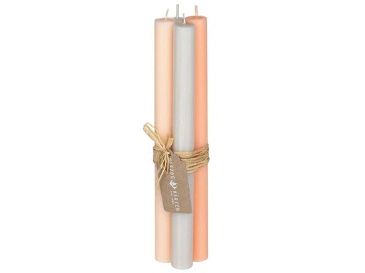 [90230253 1356396] Herzog Kerzen AG Stabkerze Rauhreif 2.2 x 24 cm, 4 Stück, Aprikose/Grau/Lachs