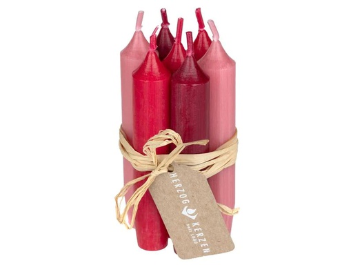 [90230338 1356399] Herzog Kerzen AG Stabkerze Rauhreif 2.2 x 12 cm, 7 Stück, Kirschrot/Rosa/Rot