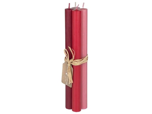 [90230373 1356395] Herzog Kerzen AG Stabkerze Rauhreif 2.2 x 24 cm, 4 Stück, Kirschrot/Rosa/Rot