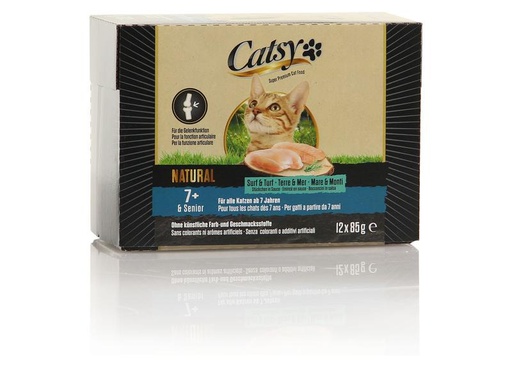 [90230636 1356647] Catsy Nassfutter 7+ Cat Pouch Surf &amp; Turf, 12 x 85 g
