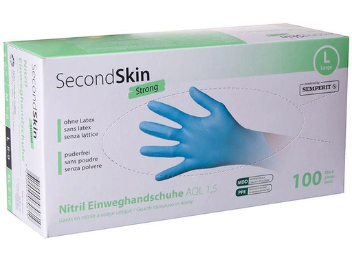 [90231317 1046792] SecondSkin Einweghandschuh Nitril Strong L, Blau, 100 Paar