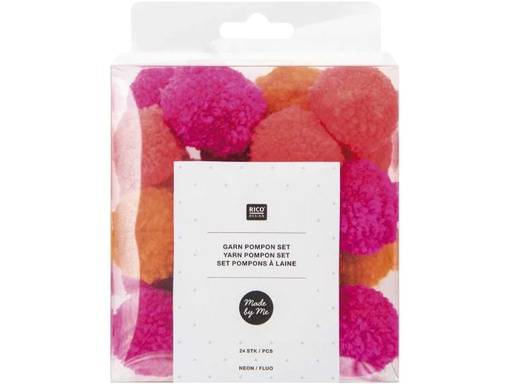 [90039449 988684] Rico Design Pompon Set Ø 3 cm Neon Mix, 24 Stück
