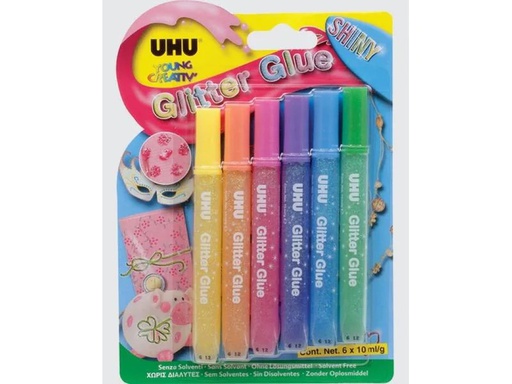 [90039520 1108868] UHU Glitzerstift Glitter Shiny 6 x 10 ml, Mehrfarbig