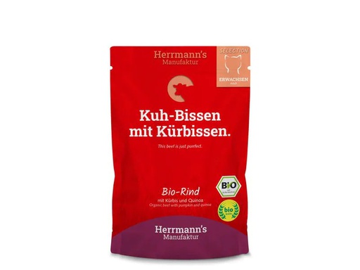 [90236087 1371337] Herrmann's Nassfutter Bio Rind mit Kürbis und Quinoa