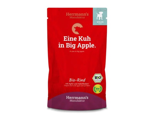 [90236090 1371327] Herrmann's Nassfutter Welpe Bio Rind mit Apfel und Haferflocken