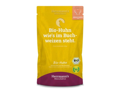 [90236097 1371322] Herrmann's Nassfutter Bio Huhn mit Fenchel und Buchweizen