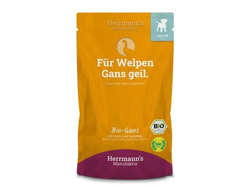 [90236105 1371326] Herrmann's Nassfutter Welpe Bio Gans mit Spinat und Kartoffeln