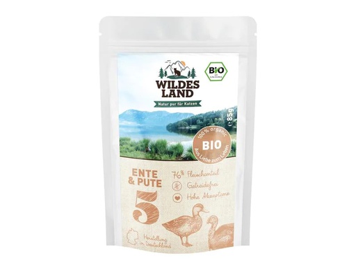[90236538 1349867] Wildes Land Nassfutter Adult BIO Ente &amp; Pute 85 g
