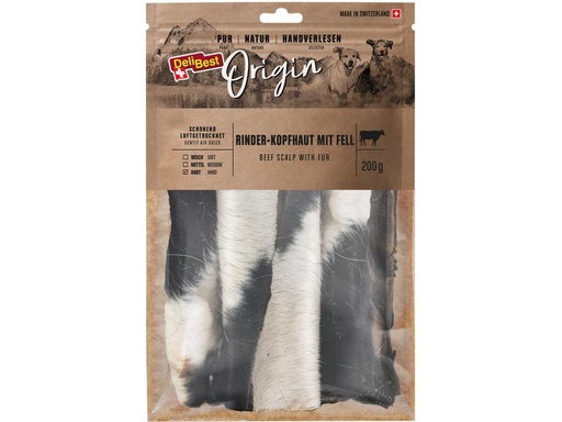 [90237488 1384223] DeliBest Kausnack Origin Rinder-Kopfhaut mit Fell 15 cm, 200 g