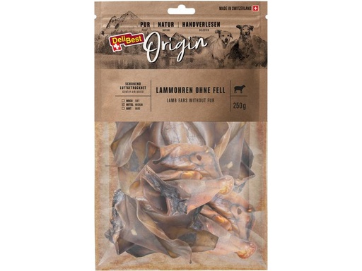 [90237510 1384229] DeliBest Kausnack Origin Lammohren ohne Fell 250 g