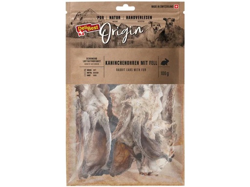 [90237735 1384239] DeliBest Kausnack Origin Kaninchenohren mit Fell 100 g