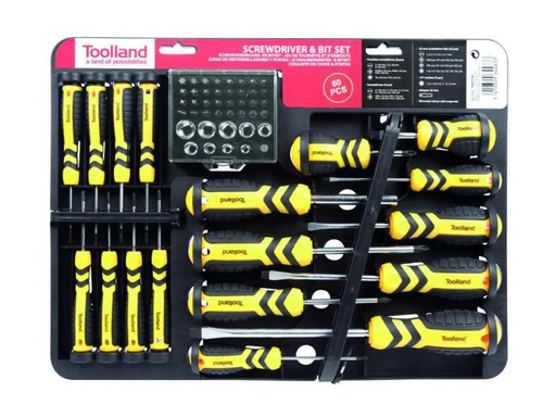 [90040510 251460] Toolland Schraubenzieher-Set 60-teilig inkl. Bits und Steckschlüssel