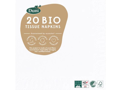[90238097 1391183] BioPak Papierservietten 24 cm x 24 cm, 20 Stück, Weiss