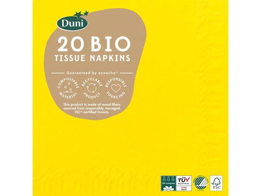 [90238124 1391188] BioPak Papierservietten 24 cm x 24 cm, 20 Stück, Gelb