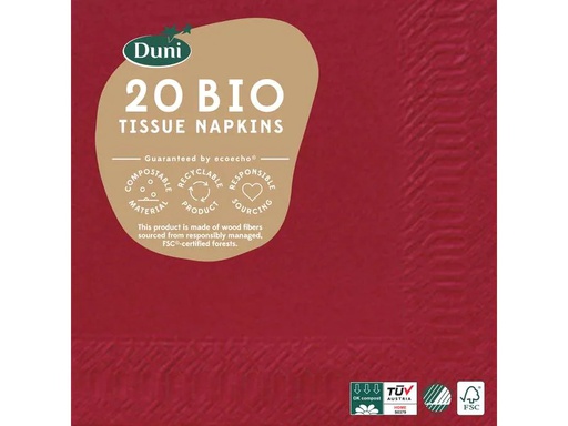 [90238144 1391184] BioPak Papierservietten 24 cm x 24 cm, 20 Stück, Bordeaux