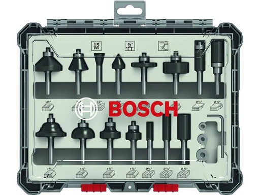 [90240033 1338139] Bosch Professional Fräserset 1/4-Schaft, 15-teilig