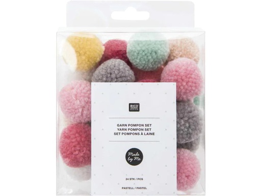 [90004100 988683] Rico Design Pompon Set Ø 3 cm Pastell Mix, 24 Stück