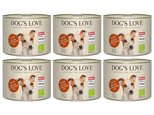 [90241931 1362348] Dog's Love Nassfutter BIO Adult Rind, 6 x 200 g
