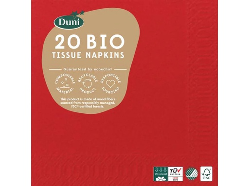 [90242154 1391189] BioPak Papierservietten 24 cm x 24 cm, 20 Stück, Rot