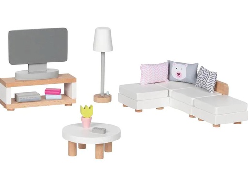 [90243326 1327034] Goki Puppenhausmöbel Wohnzimmerausstattung 15-teilig