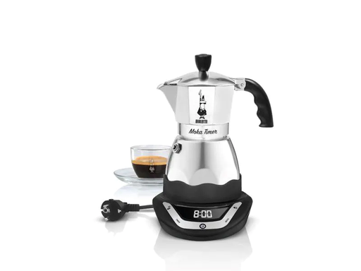 [90042320 553904] Bialetti Espressokocher Moka Timer 3 Tassen, Schwarz/Silber