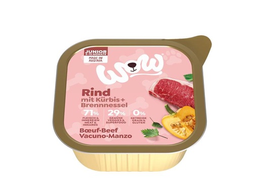 [90244593 1421598] WOW Nassfutter Junior Rind Schale 150g