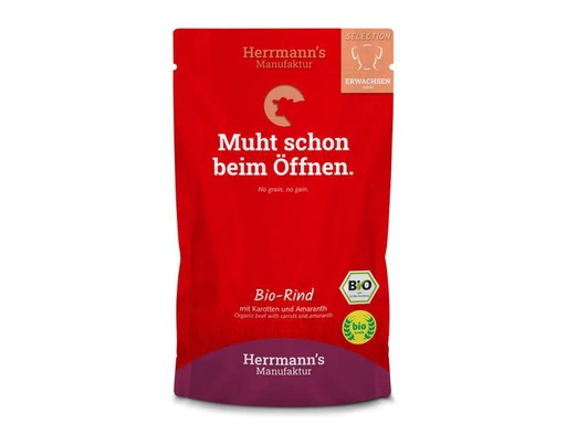 [90244620 1371324] Herrmann's Nassfutter Bio Rind mit Karotten und Amaranth
