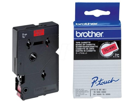 [90245067 1407715] Brother Beschriftungsband TC-491 Schwarz auf Rot