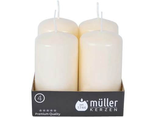 [90249593 1429258] müller Kerzen Stumpenkerze 9 x 4.8 cm, Crème, 4 Stück