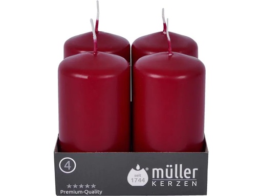 [90249650 1429260] müller Kerzen Stumpenkerze 9 x 4.8 cm, Bordeaux, 4 Stück