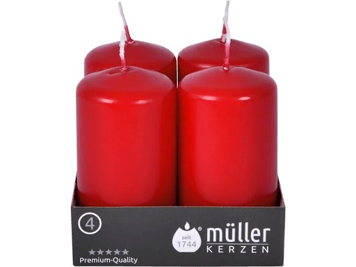 [90249782 1429259] müller Kerzen Stumpenkerze 9 x 4.8 cm, Rot, 4 Stück