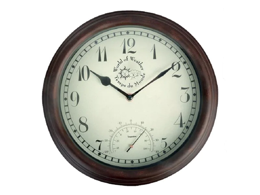 [90043790 1146924] Esschert Design Gartenuhr Braun, Ø 30.5 cm
