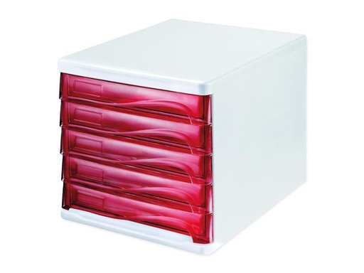 [90253674 1403526] Helit Schubladenbox Colours 5 Schubladen, Weiss/Rot