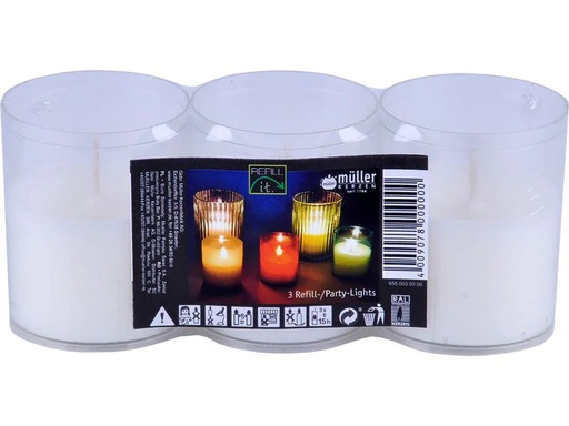[90255315 1429334] müller Kerzen Refill-it Partylicht 6.5 x 3 cm, Weiss, 3 Stück
