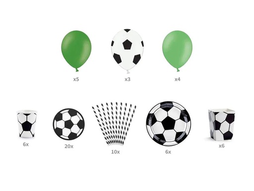 [90255835 1269817] Partydeco Partyset Football 6-teilig, Schwarz-Weiss / Grün