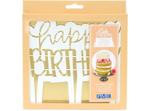 [90255935 1435745] PME Kuchen-Topper Ausstecher Happy Birthday 1 Stück, Weiss