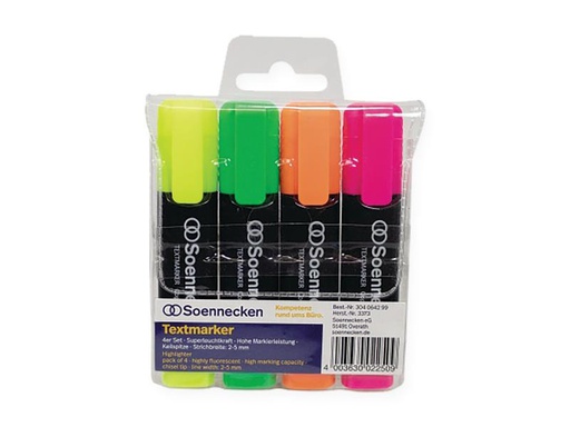 [90256857 1398735] Soennecken Textmarker 4er Etui, Gelb/Grün/Orange/Rosa