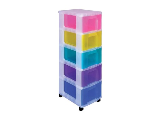 [90257230 1397441] Really Useful Box Schubladenbox 5 x 12 Liter, Mehrfarbig/Transparent