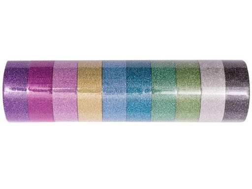 [90258685 1452796] Rico Design Washi Tape Glitter bunt 1.5 cm x 5 m, Mehrfarbig, 10 Stück