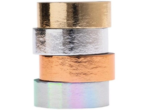 [90258691 1452794] Rico Design Washi Tape Metallic 1.5 cm x 5 m, Mehrfarbig, 4 Stück
