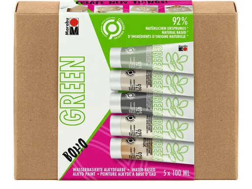 [90259094 1424837] Marabu Bastelfarbe Alkydfarbe Green Set Boho, 5 x 100 ml