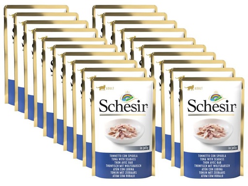 [90259509 1367787] Schesir Nassfutter Thunfisch &amp; Wolfsbarsch in Gelée, 20 x 85 g
