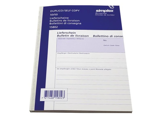 [90259782 1399541] Simplex Durchschreibeblock A5 Duplico- Lieferscheine