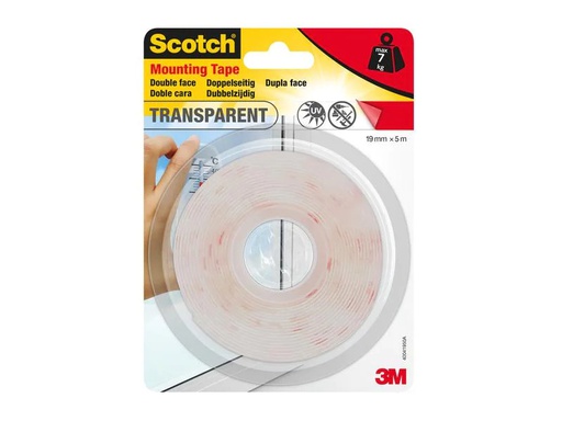 [90261117 245696] 3M Doppelseitiges Klebeband Transparent 19 mm x 5 m