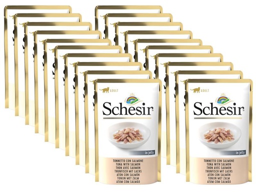[90261392 1367790] Schesir Nassfutter Thunfisch &amp; Lachs in Gelée, 20 x 85 g