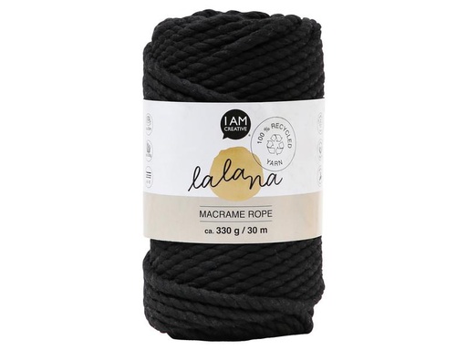 [90262760 1462736] lalana Wolle Makramee Rope 5 mm, 330 g, Schwarz