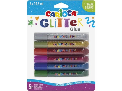 [90263779 1463521] Carioca Glitzerstift Glue Spark 6 Stück, Mehrfarbig