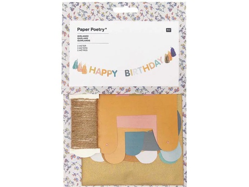 [90265279 1468626] Rico Design Girlande Happy Birthday 3 m, Mehrfarbig